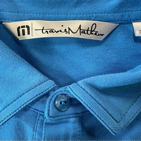 Travis Matthew Mens Sz Large Blue Striped Golf Performance Polo Shirt (D4) - Picture 4 of 5